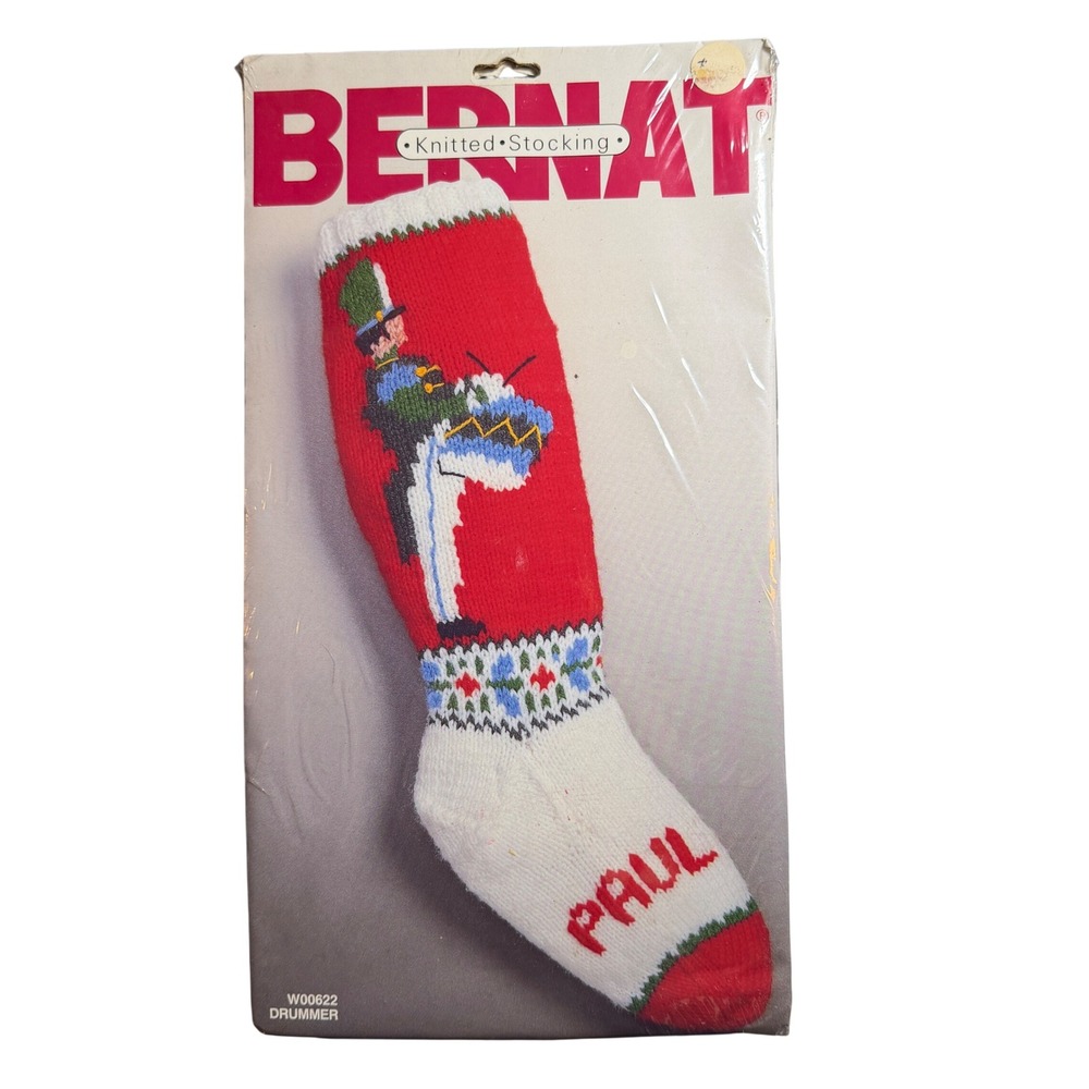 Bernat Knitted Stocking Kit Red White Green‎ Drummer Vintage 1986 New
